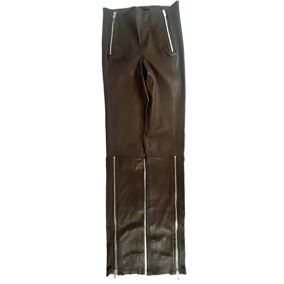 HELMUT LANG Womens Zip Lamb Leather Pants Wine Brown Size 2 (MSRP $1,095) NWT - Picture 1 of 16
